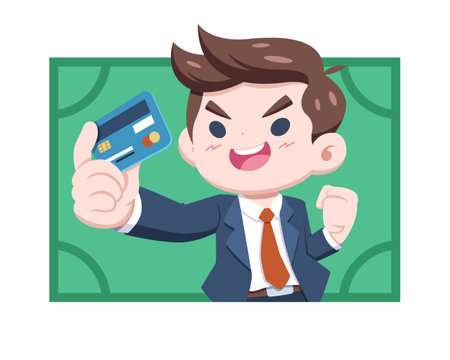 Cute style white collar business man holding card cartoon illustrationのイラスト素材