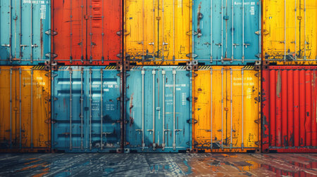 Pop Art style background with wall of cargo containers.の素材