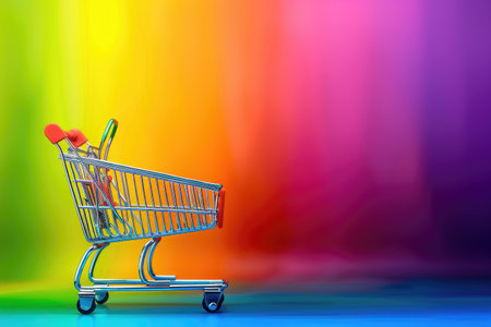 Black friday concept background with shoping cart banner, rainbow background.の写真素材