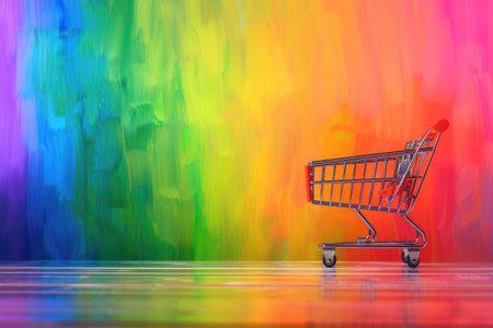 Black friday concept background with shoping cart banner, rainbow background.