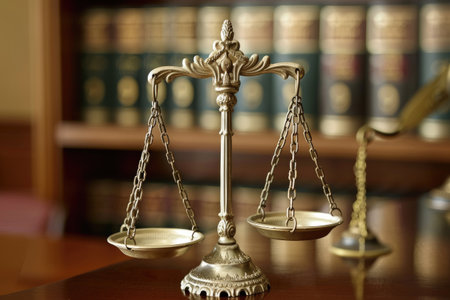 Scales of Justice: Symbol of Law and Order in Courtroom Setting.の写真素材