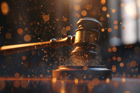 Justice and Law. Gavel in Ornate Courtroom.