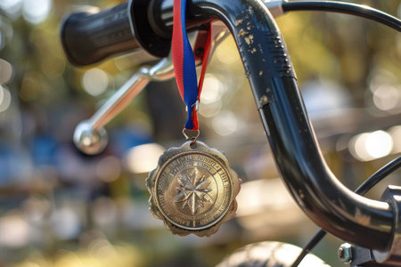 Achievement Symbol - Close-up of Medal on Balance Bike Handlebars Signifying Perseverance and...