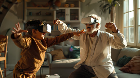 Grandfather and Grandson Bonding over Virtual Reality Experience in Living Room