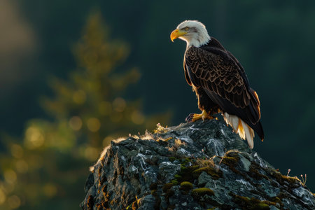 Majestic Bald Eagle Perched on Rocky Crag with Fireworks and American Flag Reflection in Eyes