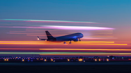 Speed and Efficiency in Motion: Long Exposure of Cargo Plane Taking Off at Twilight