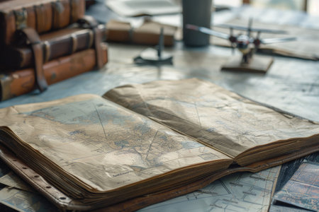 Vintage Flight Logbook with Miniature Airplanes and Navigational Charts - Cargo Flight Experience...