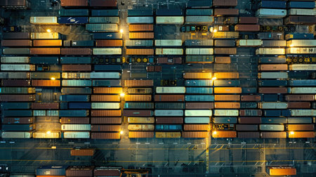 Illuminated Cargo Containers: Abstract Patterns of Airfreight Logisticsの写真素材