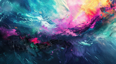 Explore the enchanting beauty of digital aurora through swirling ethereal strokes of colorful water