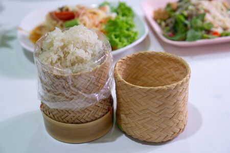 Sticky rice in bamboo containerの写真素材