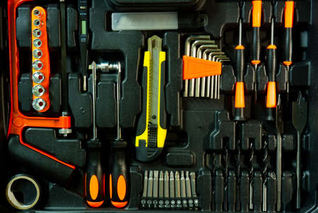 Hand tools set in tool boxの写真素材