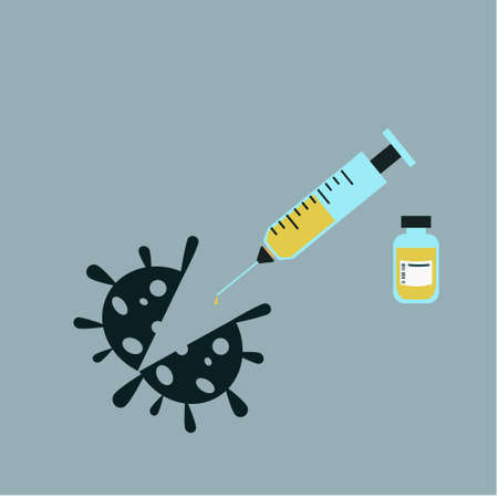 Vaccine in syringe Attacking the virusのイラスト素材