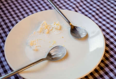 Remnants of the stained plate and spoonの写真素材