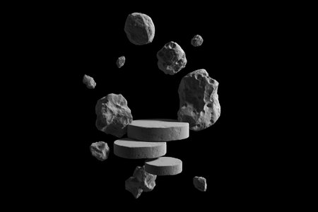 abstract display podium rock stone asteroid float outer space galaxy product stand cosmetic skin...