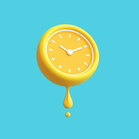 clock shape lemon yellow or orange drops concept. time past present future and routine time excited...