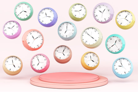 time stop watch alarm stand display podium product past present future minute hour season. platform...
