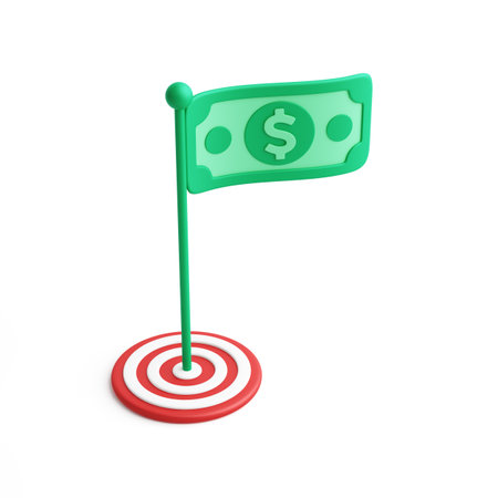 3D object archery target with banknote symbol flag dollar on top white background. Business finance and profit investment successful goal win marketing strategy. clipping path. 3D Illustration.の写真素材