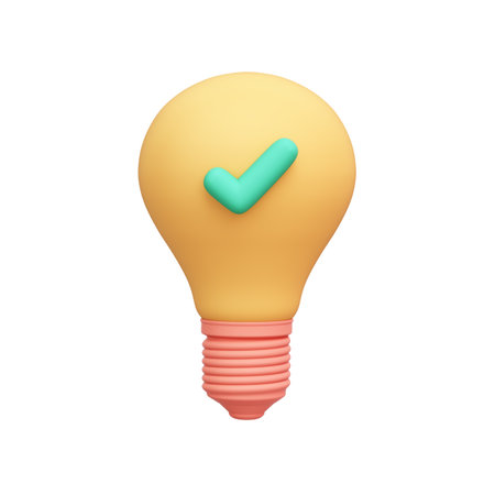 pastel yellow light bulbs green check mark 3d symbol icon idea of technology power energy electricity brainstorming thinking startup. learning creative imagination.の写真素材