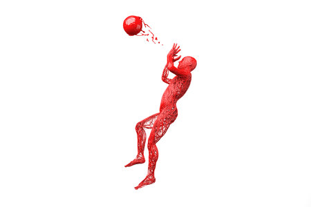 Movement red blood veins arteries, aorta knit tangled body muscles basketball health powerful strength throw inside out. medical sports science of anatomy human body.   . 3D Illustration.の写真素材