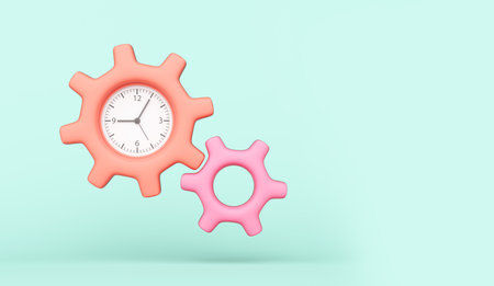cog wheel or gear and clock work timetable routine brainstorm learn idea study. strategy analytical thinking process creative imaging business and education cute kids.  . 3D Illustration.の写真素材