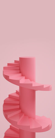 Stage podium stand pastel background. pedestal pink hot sweet spiral staircase tall lighthouse tower. advertising display space for placing products fashion cosmetics. copy space. 3D illustration.の写真素材