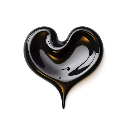 Black heart shape of ink liquid, painted black color or crude oil on white background. The concept is blackhearted, heartbroken, unloved or blackmail and dishonest. Generative Ai.の素材