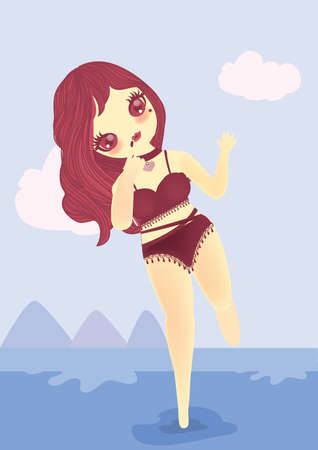 Woman swimming in the sea, sexy and beautifulのイラスト素材