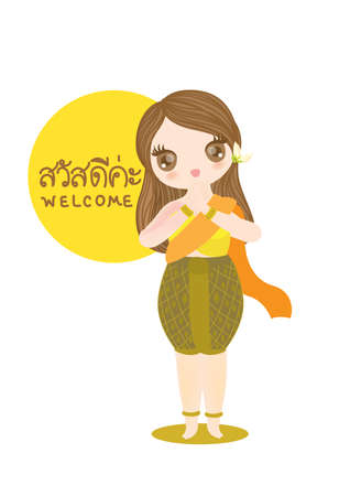 character vector thai girl for information,receptionist,food restaurant,company,sawasdee,thailandのイラスト素材