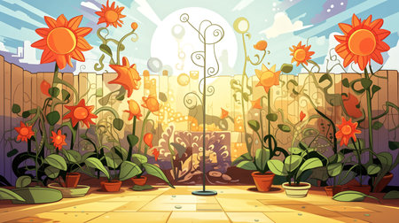 Abstract representations of New Year's resolutions bloom like flowers. Each flower could symbolize a different goal or aspiration for the upcoming year, adding a positive and hopeful touch to the imageの素材