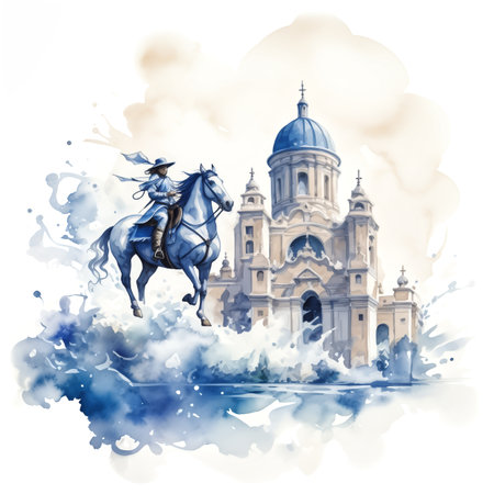 watercolor illustration background depicting the Battle of Puebla, capturing the historical moment when Mexican forces triumphed over the French. Use vibrant colors and dynamic compositions to convey the spirit of victory.の素材