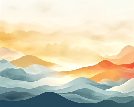 Image a scene where the sun gracefully sets, casting shadows that dance on the ground. With just a few bold shapes and contrasting colors, this uncomplicated design captures the essence of a serene sunset.の素材
