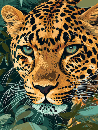 This close-up portrait of a leopard takes you deep into the heart of the jungle, focus on the raw beauty and power of this enigmatic jungle creatureの素材
