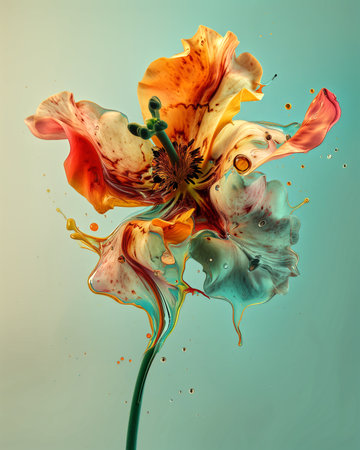 In this imaginative oasis, traditional flower shapes are reimagined into a whimsical dance of surreal blossoms. Petals melt and morph, defying the rigidity of botanical normsの素材