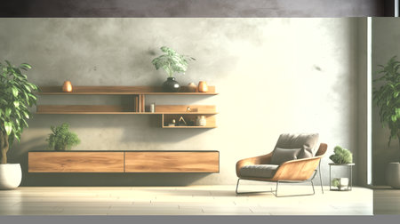 Interior room with lighting by generative AI illustration.の素材