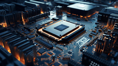 Motherboard digital chip by AI generate.の素材
