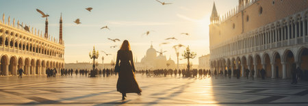 Young women enjoy Italian vacation in Europe by AI generate.の素材