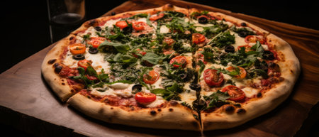 Fresh Homemade Italian Pizza Margherita with buffalo mozzarella and basil by AI generate.の素材