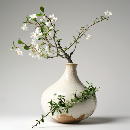 Empty mockup design for product on white color the wall with vase plant by generative AI illustration.の素材