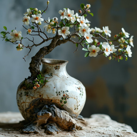 Empty mockup design for product on white color the wall with vase plant by generative AI illustration.の素材