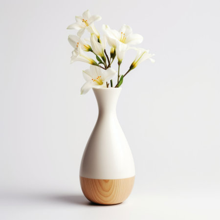 White lilies in a vase on a white background, verticalの素材