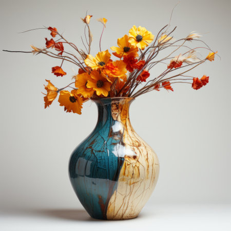 Vase with dried flowers on a white background. Selective focus.の素材