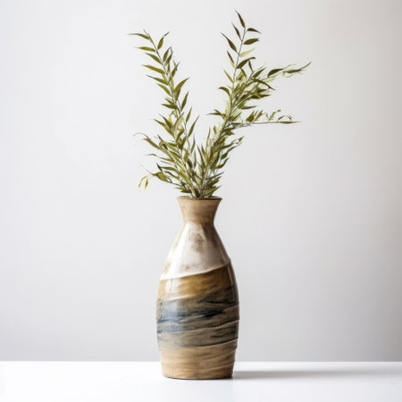 Vase with green plant on white background. Minimal style.の素材