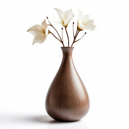 Flowers in a brown vase isolated on a white background.の素材