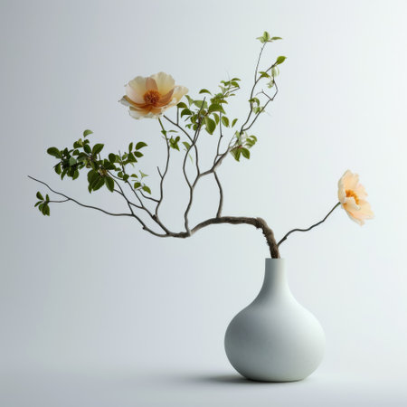 Empty mockup design for product on white color the wall with vase plant by generative AI illustration.の素材