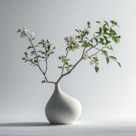 White vase with flowers on a white background. 3d renderingの素材