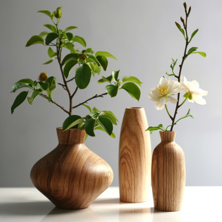 Empty mockup design for product on white color the wall with vase plant by generative AI illustration.の素材