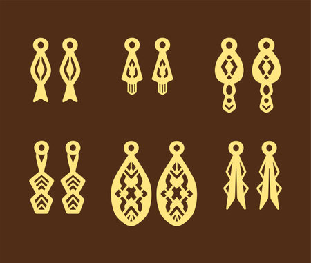 A collection of Earrings templates with geometric shapes. Isolated stencils pattern suitable for handmade work, laser cutting and printing.のイラスト素材