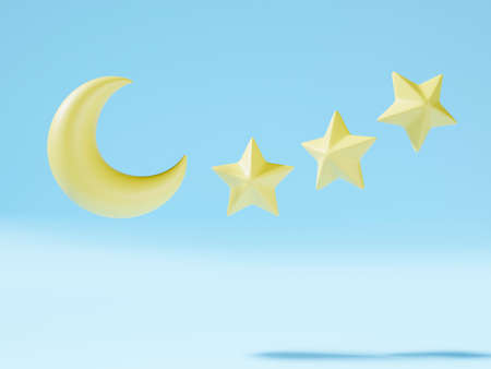 3d render of star rating with moon and stars on blue background