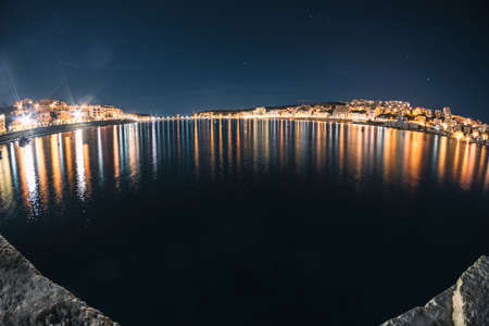 Night photo of Saint Paul's Bay Xemxija Maltaの写真素材