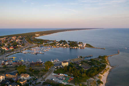 Aerial view of sunset in Hel penisula Jastarnia Puck Bay Baltic Seaのeditorial素材